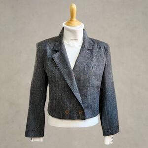 Vintage California Jam Women's Made in USA Cropped Double Breasted Grey Blazer 8
